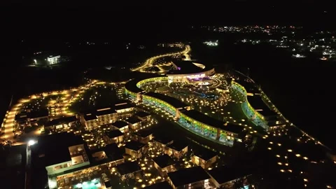 Night drone flight over lit up resort - adults only playground, Temptation Vídeo Stock 227139801