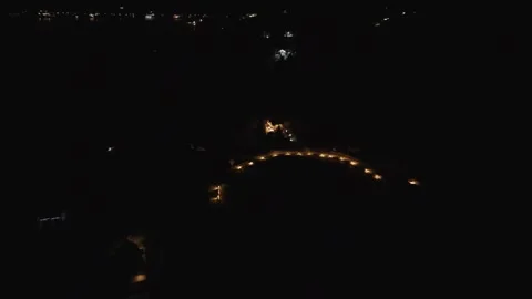 Night Drone Flight Over Small Town Lights Stock Footage 341765939