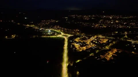 Night Drone Hyperlapse Following Road in Glenrothes Stock Footage 330467661