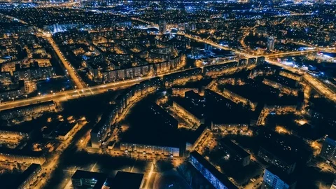 Night Drone Hypperlapse in Riga city, town Timelapse, block of flats, Slow Stock Footage 88992901