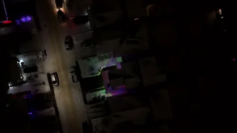 Night Drone Orbit Over Snow Covered Homes in Edmonton, Alberta, Canada Видео 336354583