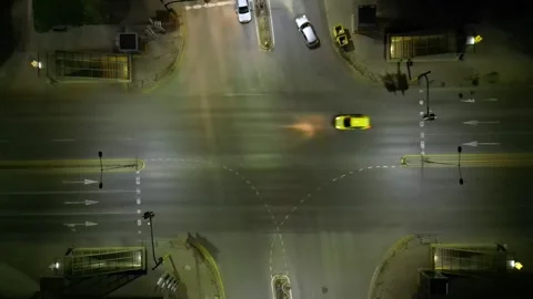 Night drone shot of a busy intersection Stock Footage 253428151