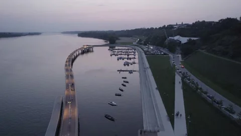 Night Drone shot of Plock, Poland Stock Footage 157755083