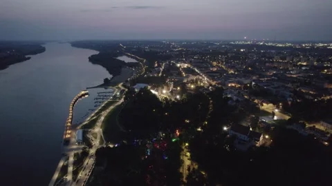 Night Drone shot of Plock, Poland Stock Footage 157756880