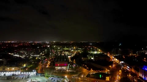Night drone timelapse video of a Dublin City Heuston Station Stock Footage 281948049