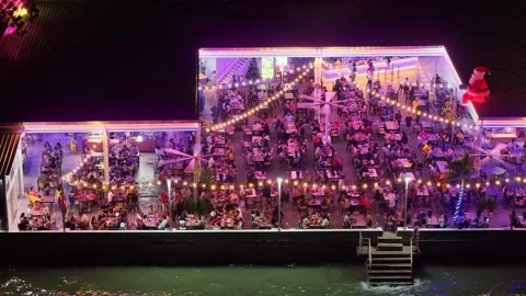 Night Drone View Northam Beach Cafe Waterfront Dining Stock-Footage 332087401