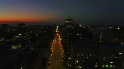 Night drone view over downtown Richmond, Virginia showing cityscape lights Stock Footage 344662853