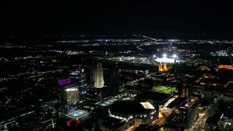 Night drone view over downtown Sacramento California showing cityscape lights Stock Footage 344670149