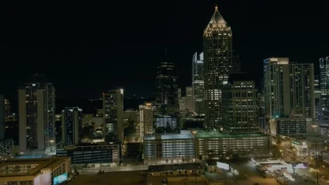 Night drone view over downtown Atlanta, Georgia with city grid lights Stock Footage 344733954