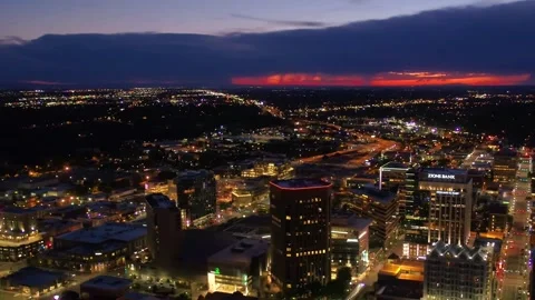 Night drone view over downtown Boise Idaho with glowing skyscrapers Stock Footage 344739768