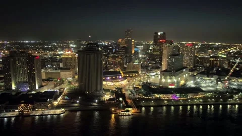 Night drone view over New Orleans Louisiana near the Mississippi River Stock Footage 344537462
