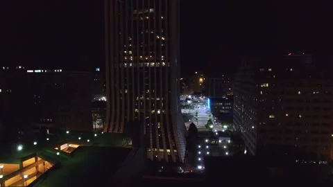 Night drone view over Rochester New York State on the Genesee River Stock Footage 344666642