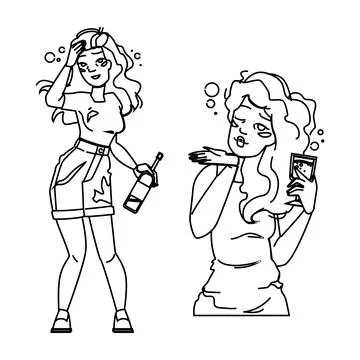 Night drunk woman vector Stock Illustration