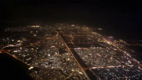 Night dubai from a height, arab emirates Stock Footage 217998124
