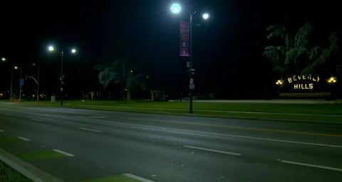 Night, Empty Beverly hills, Los Angeles, during Corona Virus, COVID-19 스톡 동영상 129846847