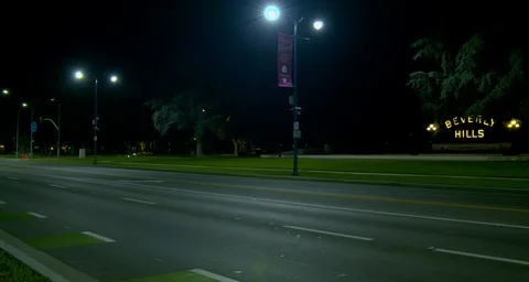 Night, Empty Beverly hills, Los Angeles, during Corona Virus, COVID-19 스톡 동영상 129848000