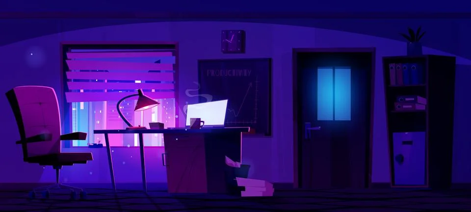 Night empty business office room interior Stockillustratie