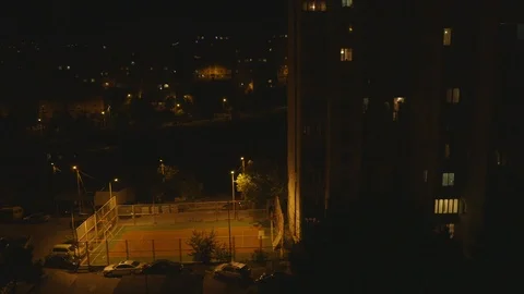 Night empty stadium building wide night city lights urban playground 库存影片 109105111