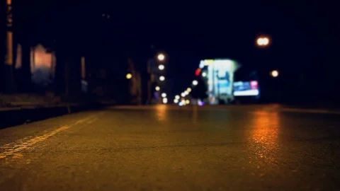 Night empty street on asphalt road slider footage Stock Footage