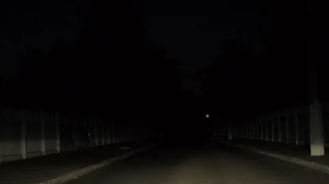 Night Empty Street with One Flashing Scary Lamp Stock Footage 68346589