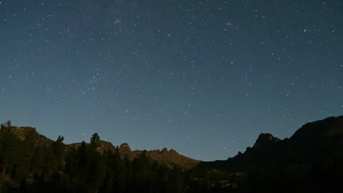 Night falling over mountain range with stars appearing Stock Footage 300980394