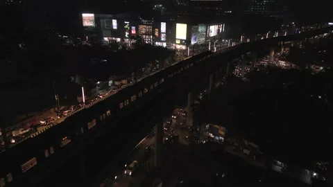 Night fallowing metro train going front from top view goregaon mumbai Stock Footage 235357849