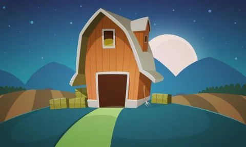Night Farm Landscape Stock Illustration