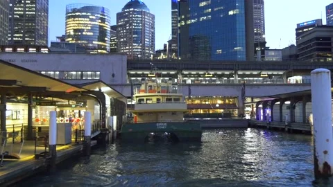 Night Ferry At Circular Quay In Sydney Harbour, Australia Stock Footage 158964587