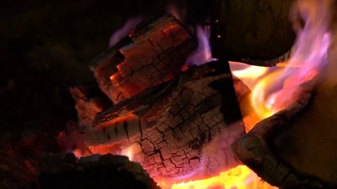 Night fire, bonfire in the night, weekend at the cottage, SLOW MOTION Vidéo 83815910
