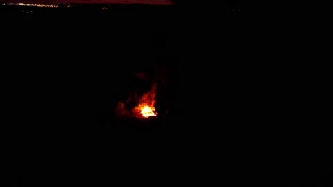 Night fire in the forest fire is burning smoke is flying overhead Stock Footage 157998307