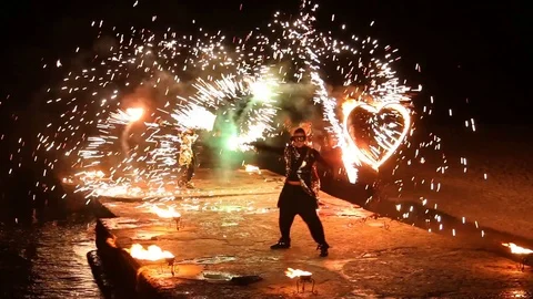 Night fire show Stock Footage 101638444