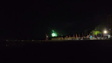 Night fireworks on the beach Stock Footage 279728677