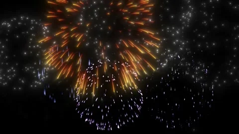 Night fireworks display exploding in dark sky. Vibrant colorful pyrotechnics Vidéo 340381656