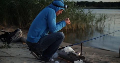 Night fishman at river Stock Footage 102626246