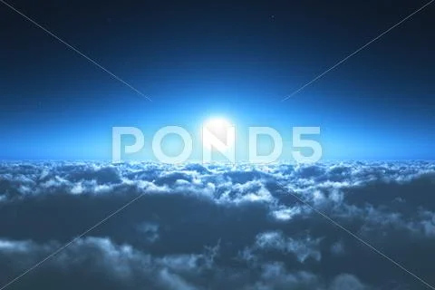 Night flight above the clouds Stock-Fotos