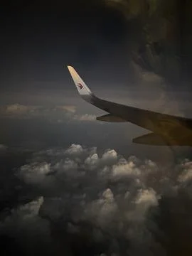 Night Flight with China Eastern Wing View Stock Photos