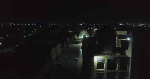 Night flight of a drone over an ancient complex Lyab-i Hauz Видео 340988709