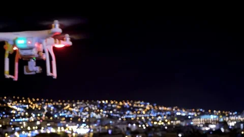 Night Flight drone over the coast of the city at night Stock Footage 73363845
