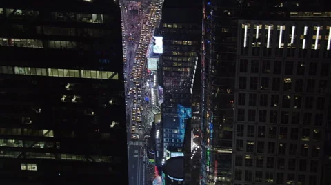 Night flight over Broadway and Seventh beyond Times Square. Shot in 2005. Stock Footage 59522766