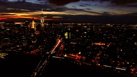 Night Flight Over The City In The Light Of Bright Lights Stock Footage 102404222