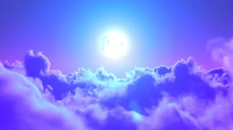 Night flight over the clouds to the moon Stock Footage 46003006