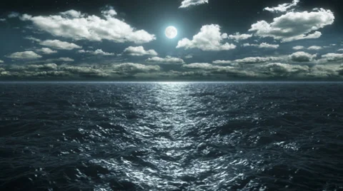 Night Flight Over The Ocean, HD Stock Footage 34859988