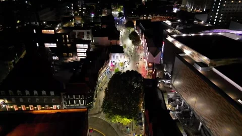 Night flight over the shops Stock Footage 254363730