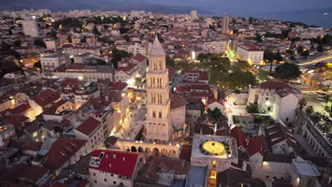 Night flight over of Split, Croatia Stock Footage 264775450