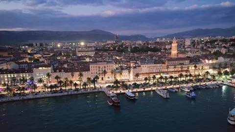 Night flight over of Split, Croatia Stock Footage 264865321