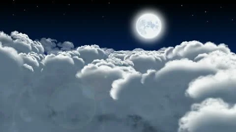 Night flight through cumulus clouds Stockbeeldmateriaal 10749937