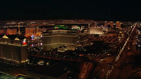 Night flight turning to look down Flamingo Avenue in Las Vegas. Shot in 2005. Stock Footage 59526518