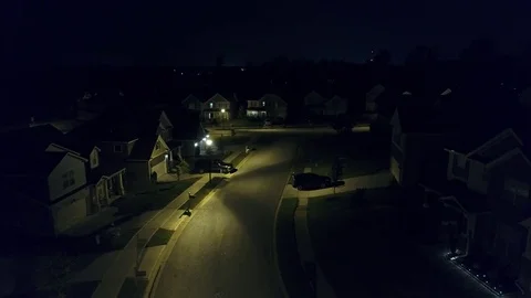 Night fly by of the Neighborhood. Stock Footage