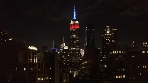 Night flying north towards Empire State Building Stock Footage