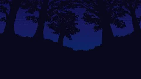 Night Forest with Foliage - Pixel Art. 8-bit Style Vector Illustration. Stockillustratie